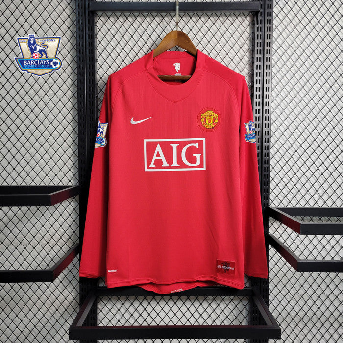 2007-2008 Manchester United Casa Camiseta Retro Manga Larga