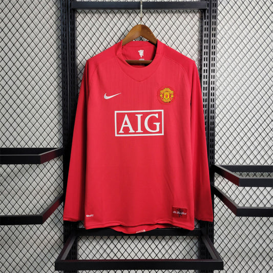 2007-2008 Manchester United Casa Camiseta Retro Manga Larga