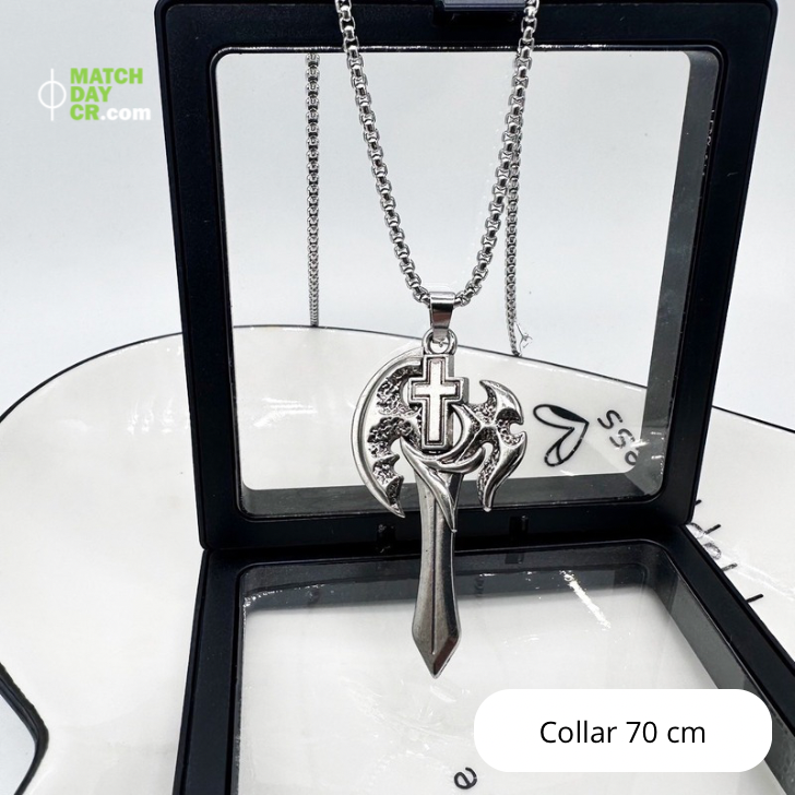 Collar de acero con dije Espada y Cruz